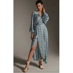 Anthropologie Blue Patterned Maxi Dress